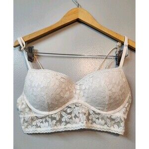 Pink By Victorias Secret Lace Bralette Push-Up Size Medium- White